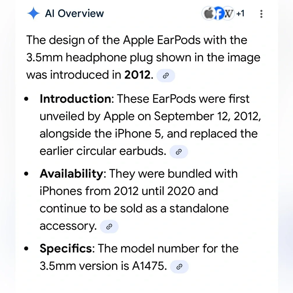 Apple White EarPods with 3.5mm headphone plug, brand new